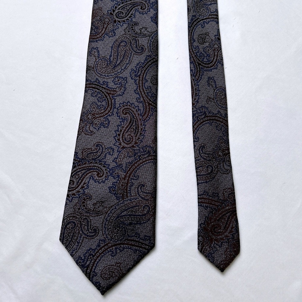 Jos. A. Bank Mens Reserve Paisley Silk Long Necktie 64" Grey Blue Brown Office